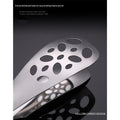 Silver 25 cm perforated serving tong with long handle, lightweight and comfortable, ideal for home parties and outdoor use.