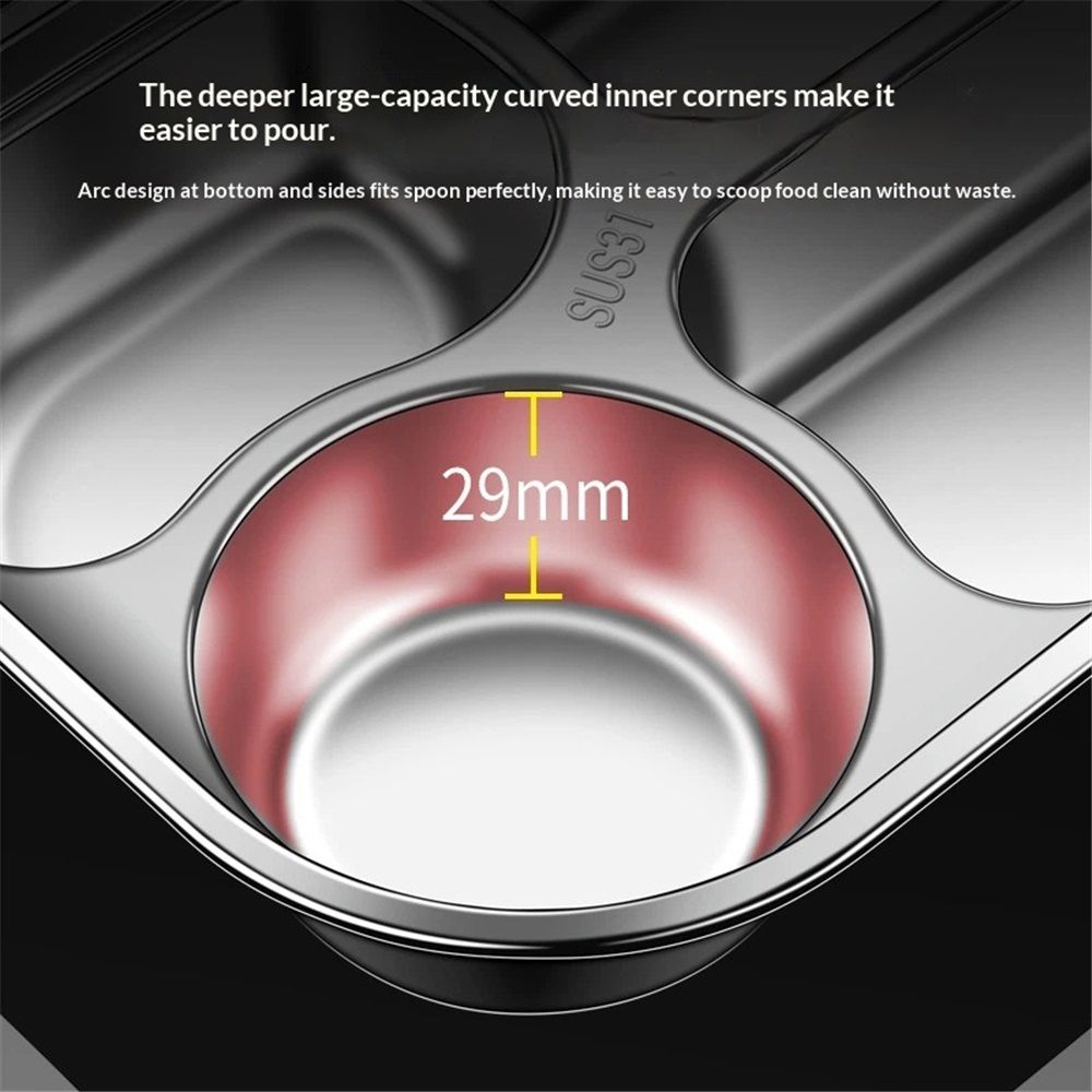 Stainless steel bento box with four compartments for kids and adults, leakproof lunch container for school, office, or outdoor use