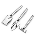 Mini gardening tools set for kids, including stainless steel shovel, spade, and rake for indoor plant and pot care.