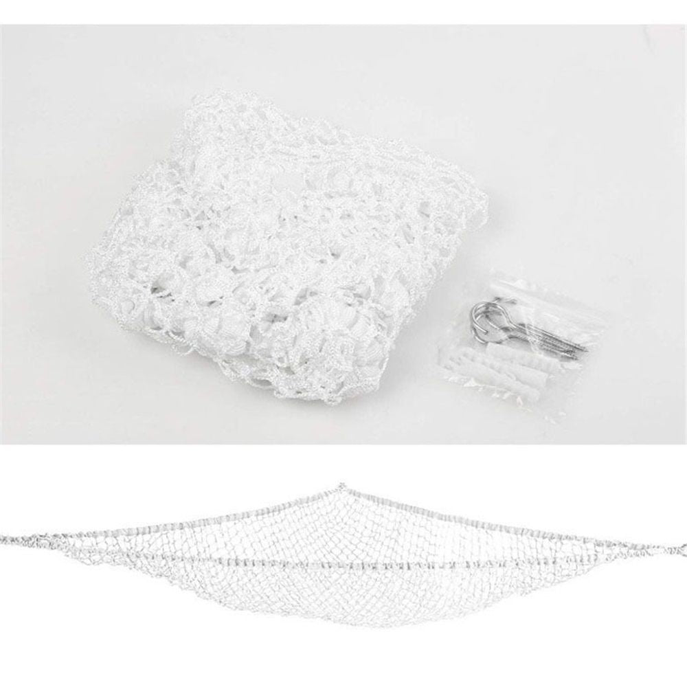 White mesh toy hammock net for kids' stuffed animals and toys, wall-mounted 70-inch storage sling for kids' room organization