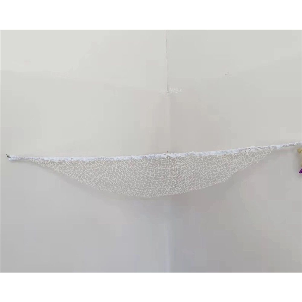 White mesh toy hammock from Everything Baby, 70-inch wall sling for stuffed animals and kids' toy storage.