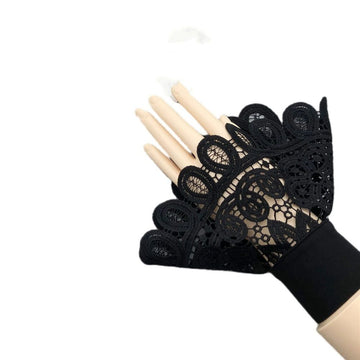 Black lace hollow floral fake collar wrist cuffs for women and teens, stylish accessory for girls' shirts and T-shirts.