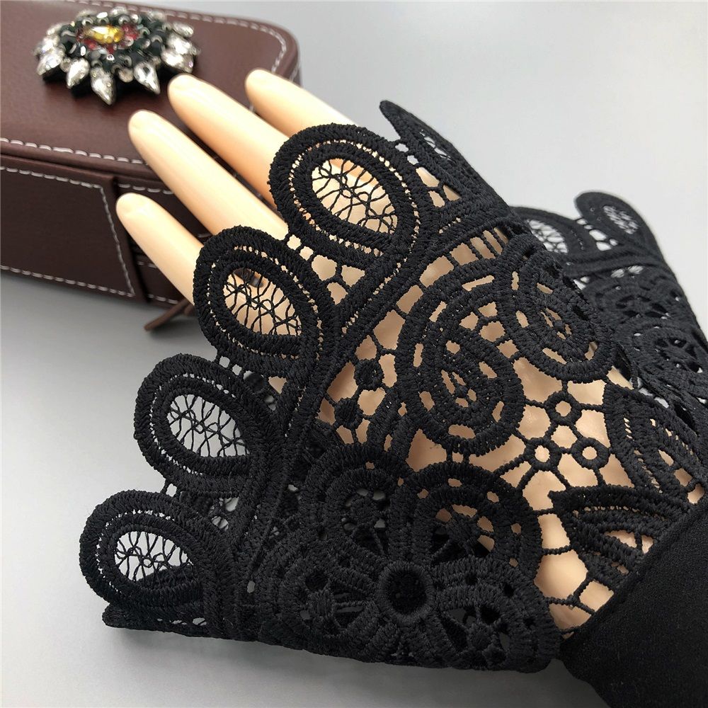 Black women's lace hollow floral fake collar wrist cuffs and shawl accessory, stylish for teens and girls.