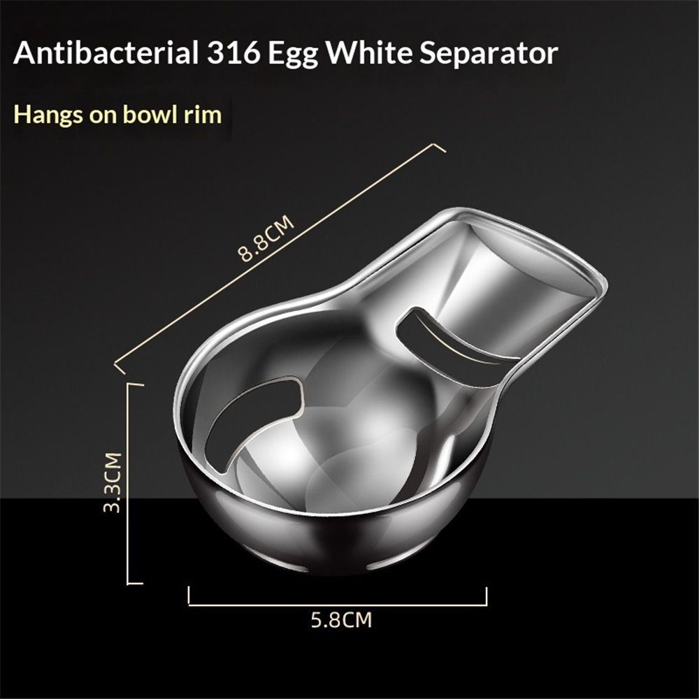 Stainless steel egg yolk separator in a 2-pack, ideal for baking and cooking, designed for easy separation of egg yolks and whites.