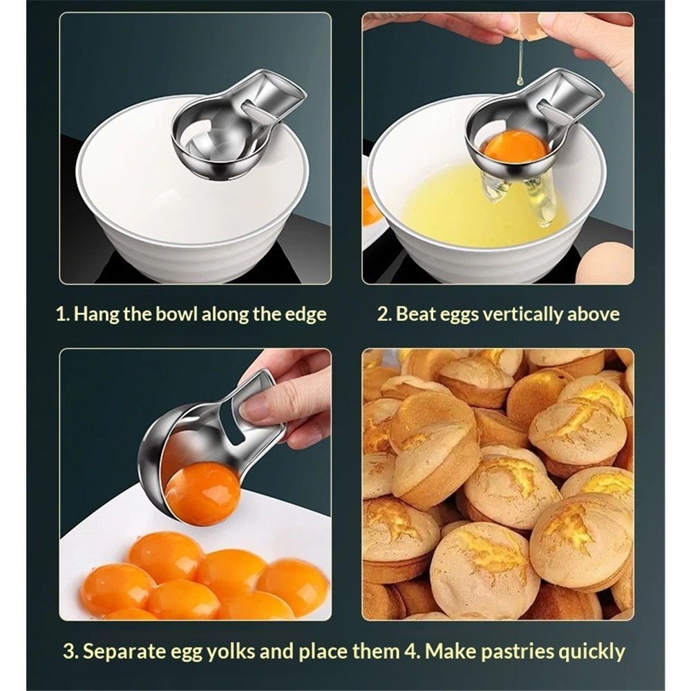 Stainless steel egg yolk separator for raw eggs, ideal for baking and cooking, part of a 2-pack from Everything Baby.