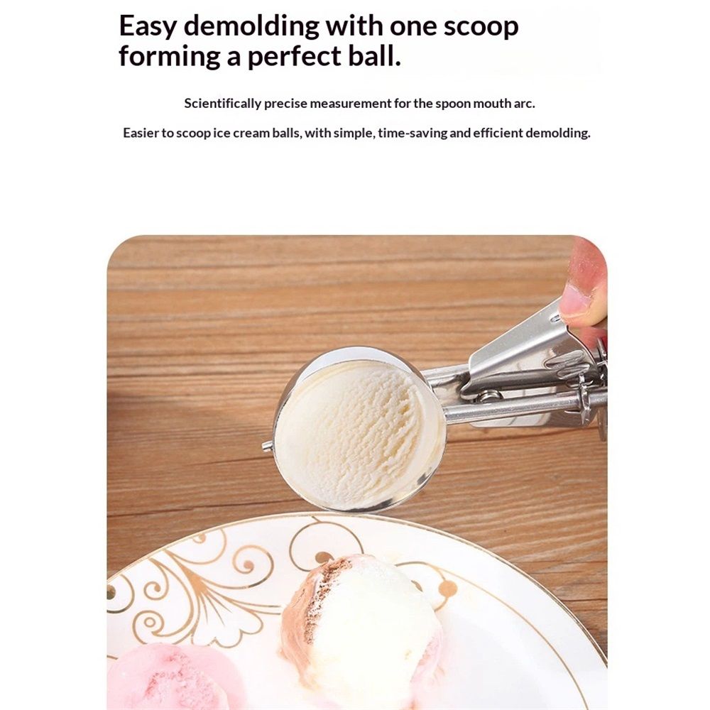 Purple stainless steel commercial thumb press food disher ice cream scoop with Digger handle, ideal for fruits and portioning.