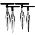 Four coconut opener tools with black handles for easy grip, safe and convenient for opening fresh green coconuts, by Everything Baby.