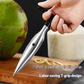 Four coconut opener tools with black handles, designed for easy grip and safe opening of green young coconuts for outdoor play.