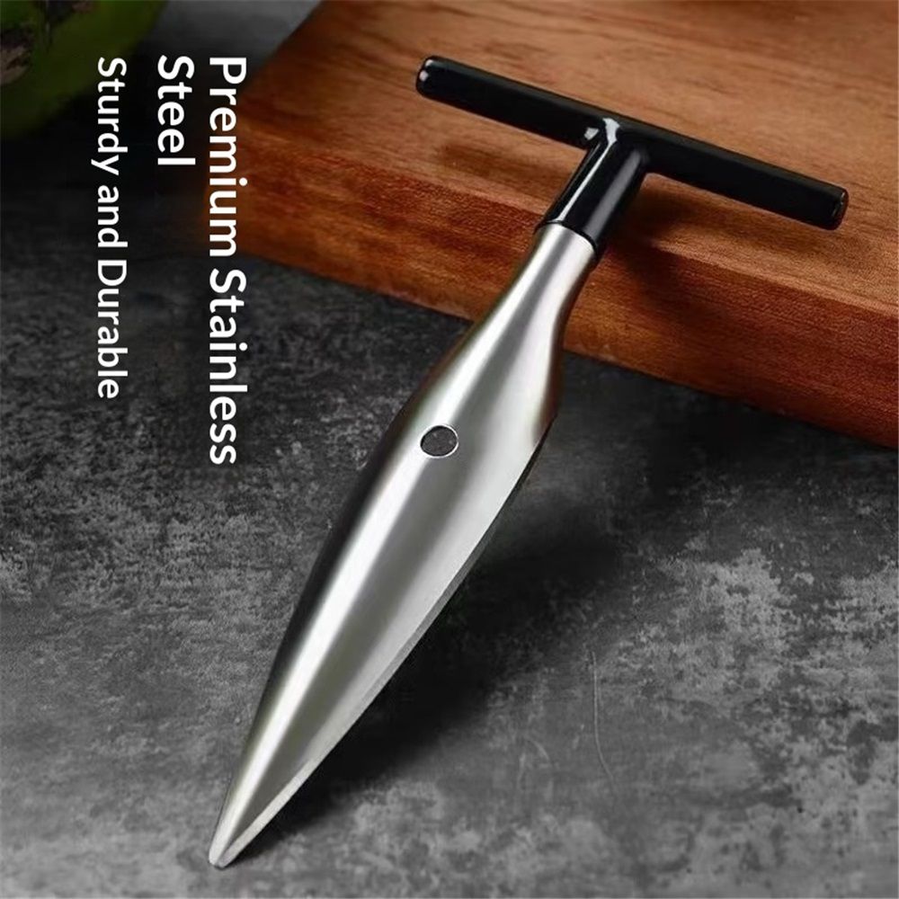 Four coconut opener tools with black handles, designed for easy grip and safe opening of fresh green coconuts, by Everything Baby.