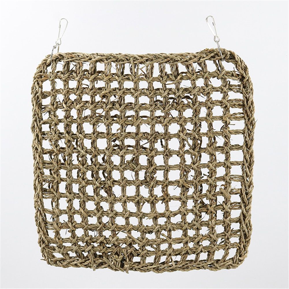 Durable bird foraging wall toy with climbing rope net for parrots, finches, and cockatiels, measuring 30x30cm for indoor play.