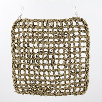 Durable bird foraging wall toy with climbing rope net for parrots, finches, and cockatiels, measuring 30x30cm for indoor play.