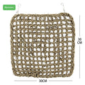 Durable bird foraging wall toy with climbing rope net for parrots, finches, and cockatiels, suitable for indoor play, 30x30cm.