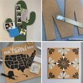 Eight self-adhesive cork tiles for walls, 12x12 inches, ideal for bulletin boards and kids' building and craft projects.