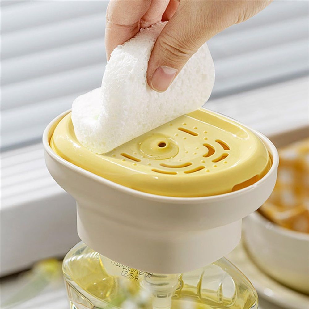 Everything Baby dish liquid dispenser with sponge holder and draining tray, ideal for dishwashing in dorms, homes, or RVs.