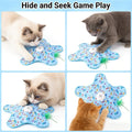 Blue rechargeable cat toy with feather and squeaky sound, touch-activated, featuring random motion for indoor cats and kittens.