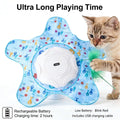 Rechargeable automatic cat toy with feather and squeaky sound, 3-mode touch-activated motion, for indoor cats and kittens in blue.
