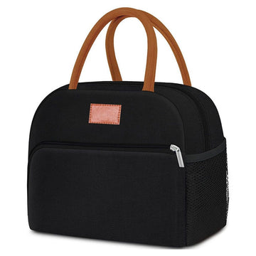 Black insulated lunch bag for adults with front pocket, from Everything Baby, ideal for work or picnics, keeps food cool and fresh.