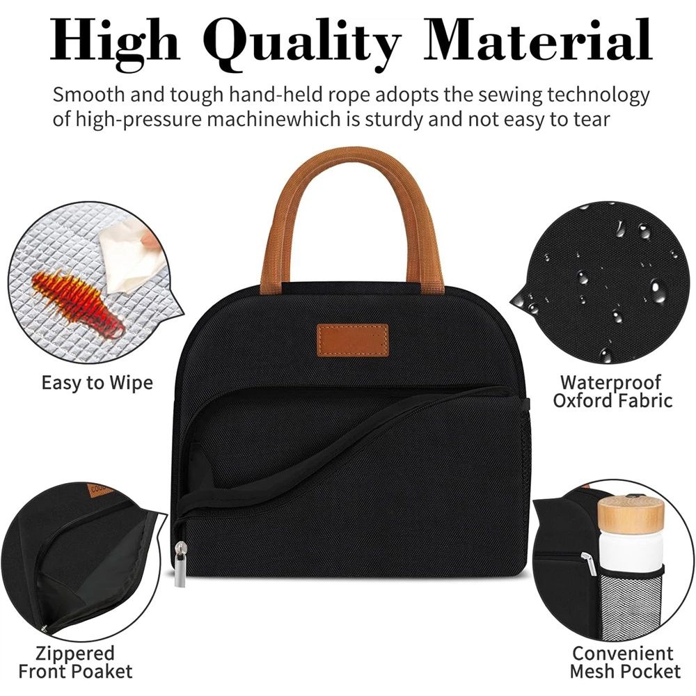 Black insulated lunch bag for adults by Everything Baby, featuring a front pocket, perfect for work or picnics.