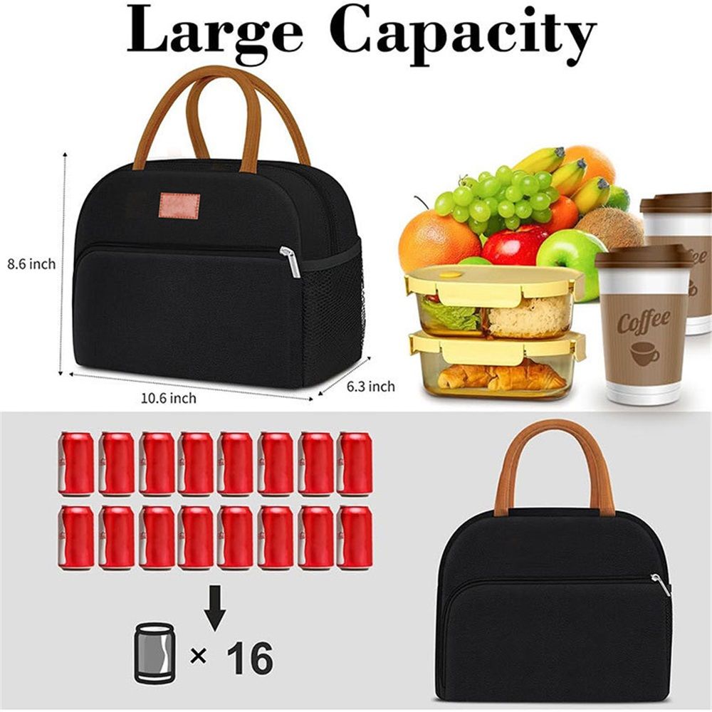 Black insulated lunch bag for women and men with front pocket, ideal for work or picnics, from Everything Baby.