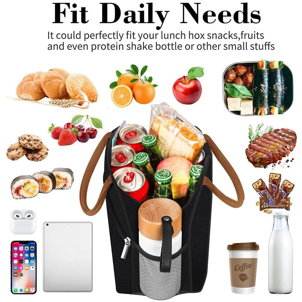 Black insulated lunch bag for women and men with front pocket, ideal for work or picnics, by Everything Baby.