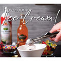 Stainless steel ice cream scoop with spring-loaded lever, ideal for sorbet, melon, and fruit serving, designed by Everything Baby.