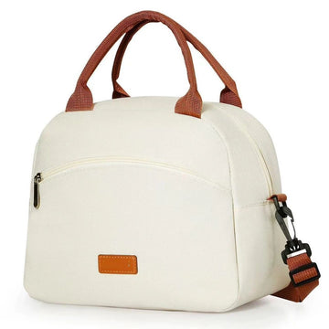 Insulated beige lunch bag for adults, leakproof and reusable, with high capacity, ideal for work, travel, or outdoor use.