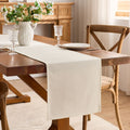 Beige linen cotton tablecloth with festive Independence Day, Halloween, Christmas, and Thanksgiving patterns for dining or coffee tables.