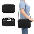 Black universal stroller organizer with insulated cup holder and multiple pockets, designed for baby stroller accessories.