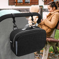 Black universal stroller organizer by Everything Baby with insulated cup holder, large capacity storage, and multiple pockets for baby accessories.