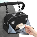 Universal stroller organizer by Everything Baby with insulated cup holder, large capacity stroller caddy in black, for baby accessories.