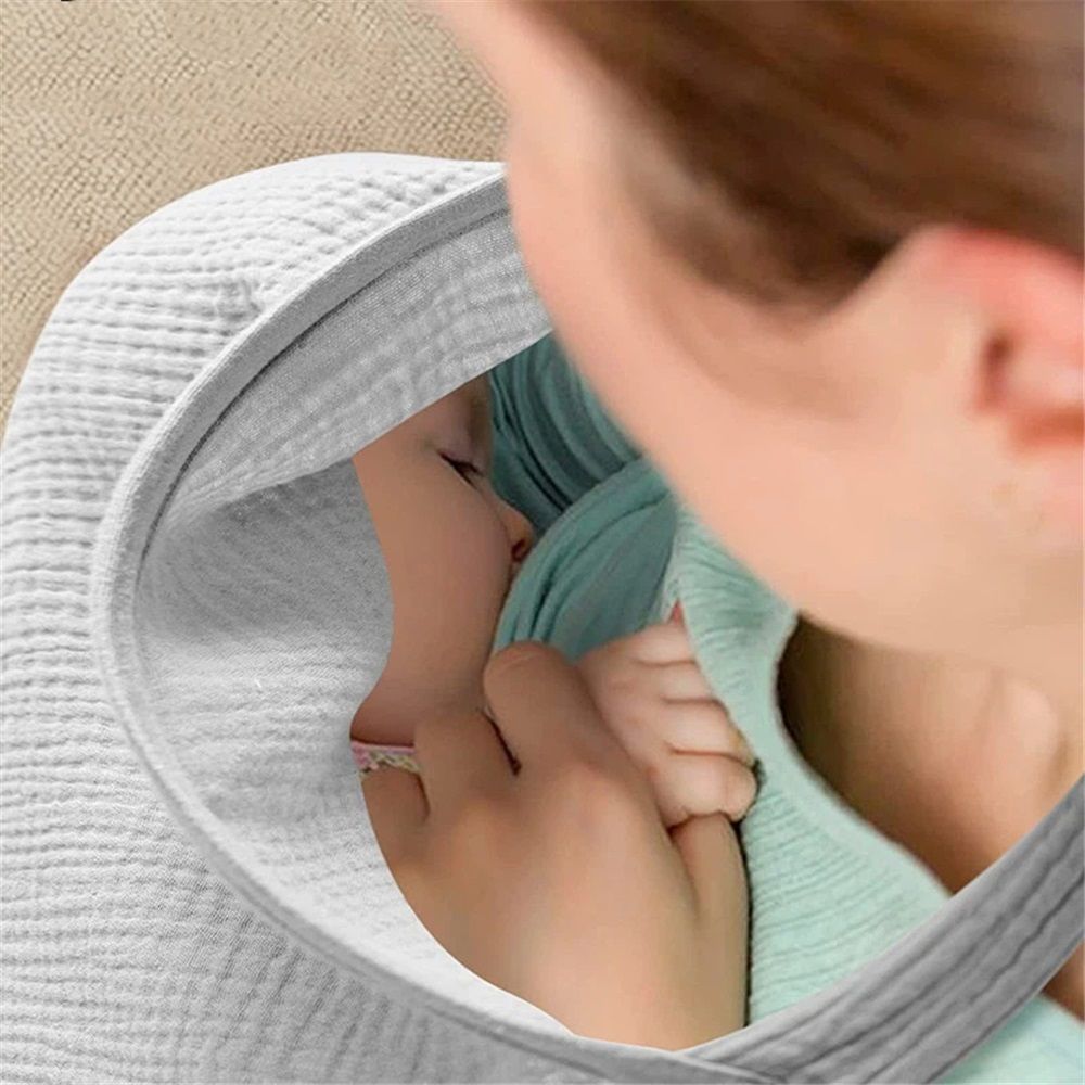 Gray breathable cotton nursing cover with rigid hoop for breastfeeding, versatile baby car seat canopy, from Everything Baby.