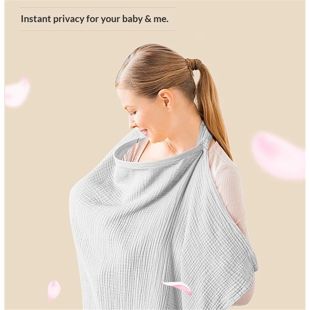 Grey breathable cotton nursing cover with rigid hoop for breastfeeding, versatile baby car seat canopy, designed for easy, discreet nursing.