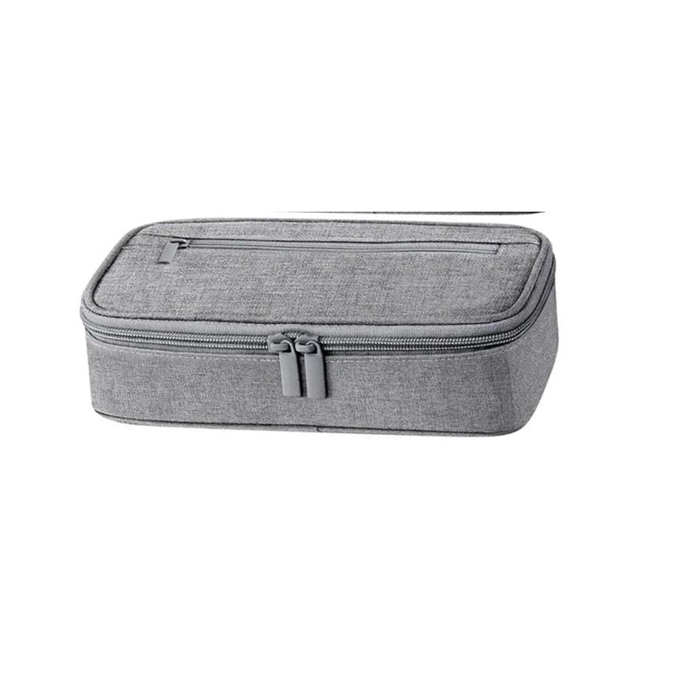 Gray kids’ pencil case by Everything Baby with mesh, zippered pockets, and holders for pencils, perfect for drawing and writing.