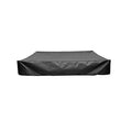 Heavy-duty waterproof black sandbox cover for kids, 120x120x20cm, fits outdoor square sandboxes, provides protection from debris.
