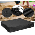 Heavy-duty waterproof sandbox cover in black, 120x120x20cm, designed for kids' outdoor square sandbox, by Everything Baby.