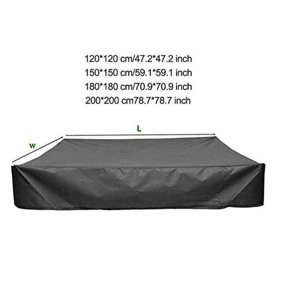 Heavy duty waterproof black sandbox cover for kids' outdoor square sandbox, 120x120x20cm, by Everything Baby.