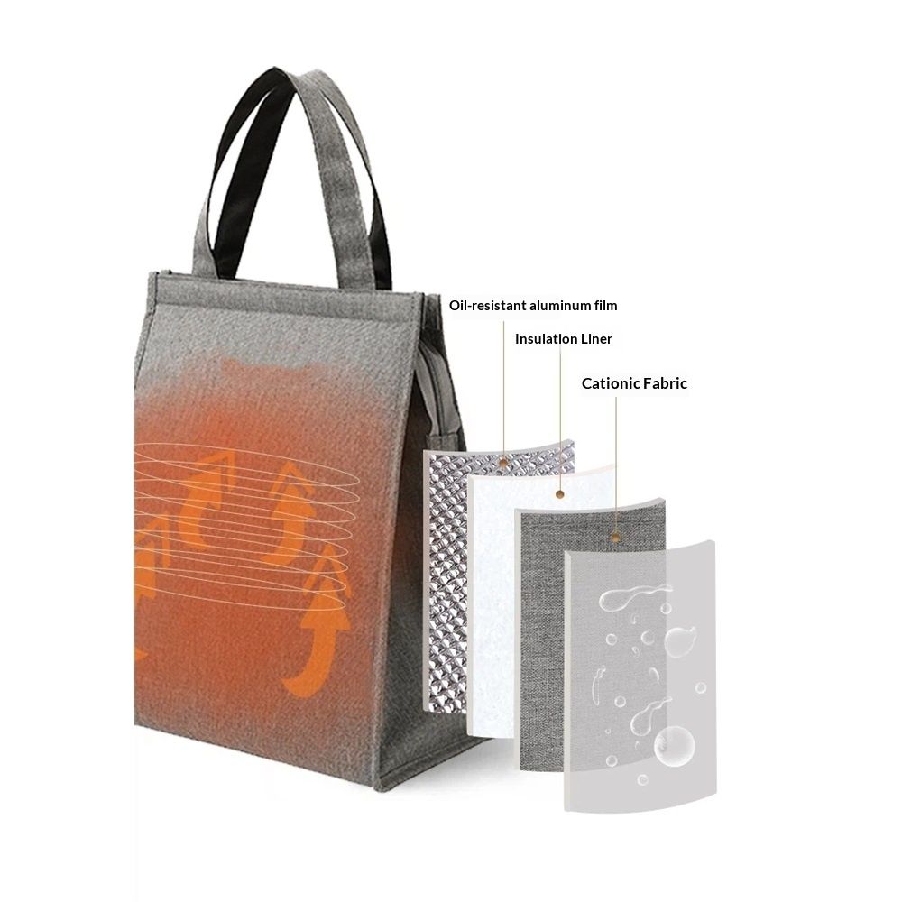 Black insulated lunch bag for men and women, reusable zipper tote with simple design, ideal for kids' lunches and snacks.