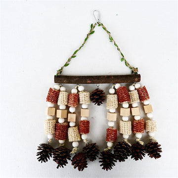 Colorful wooden chewing toy for parrots, featuring natural blocks designed for large macaws, cockatoos, and various parrots.