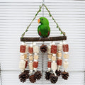 Multicolored wooden parrot chewing toy with natural blocks, ideal for large macaws, cockatoos, and various parrots.