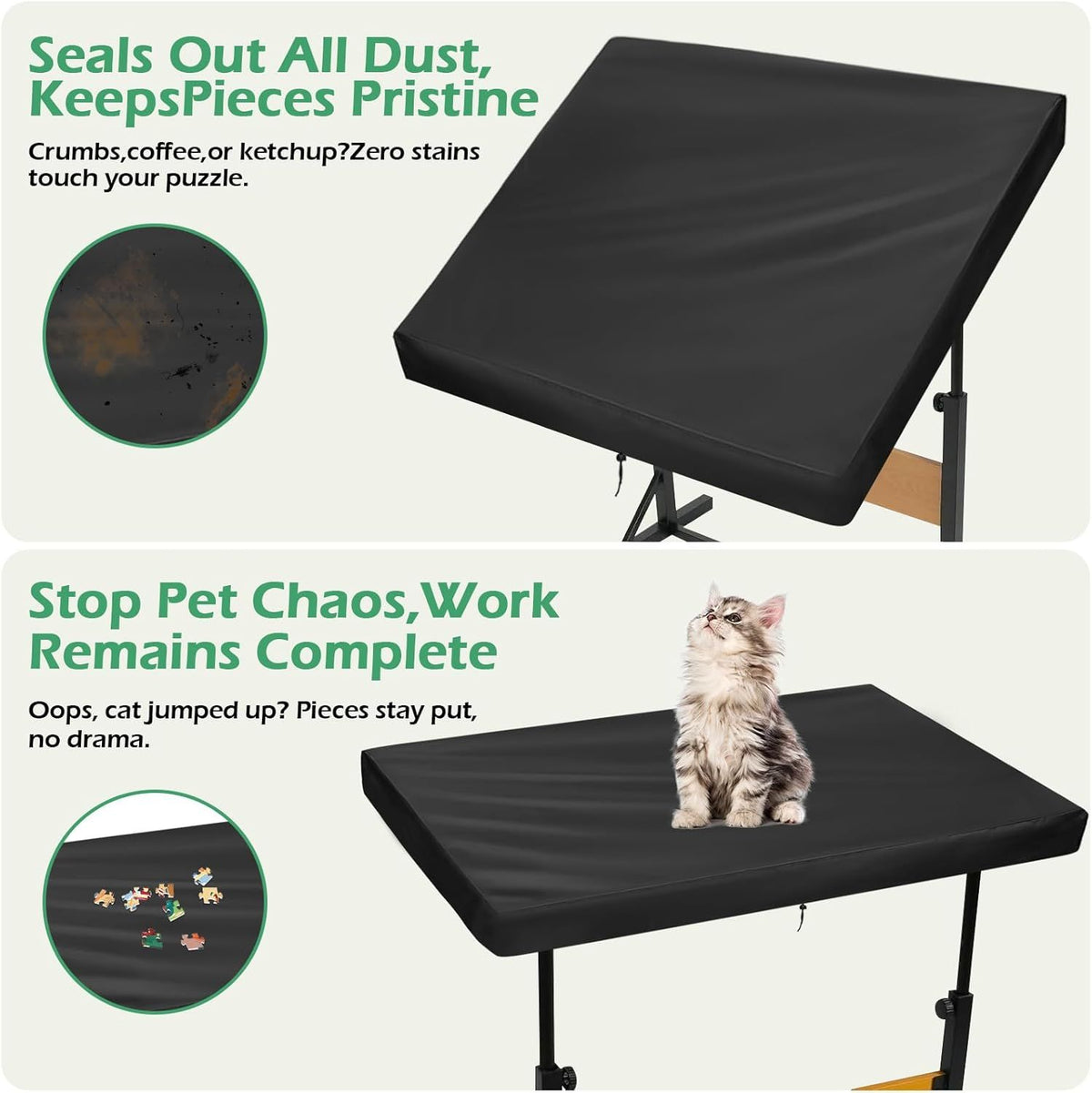 Black waterproof puzzle board cover with drawers for jigsaw puzzles, dustproof and suitable for adults, 92x69x20cm.