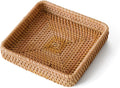 Medium woven wicker basket for remote control and small items, decorative handwoven rattan tray for living room or entryway.