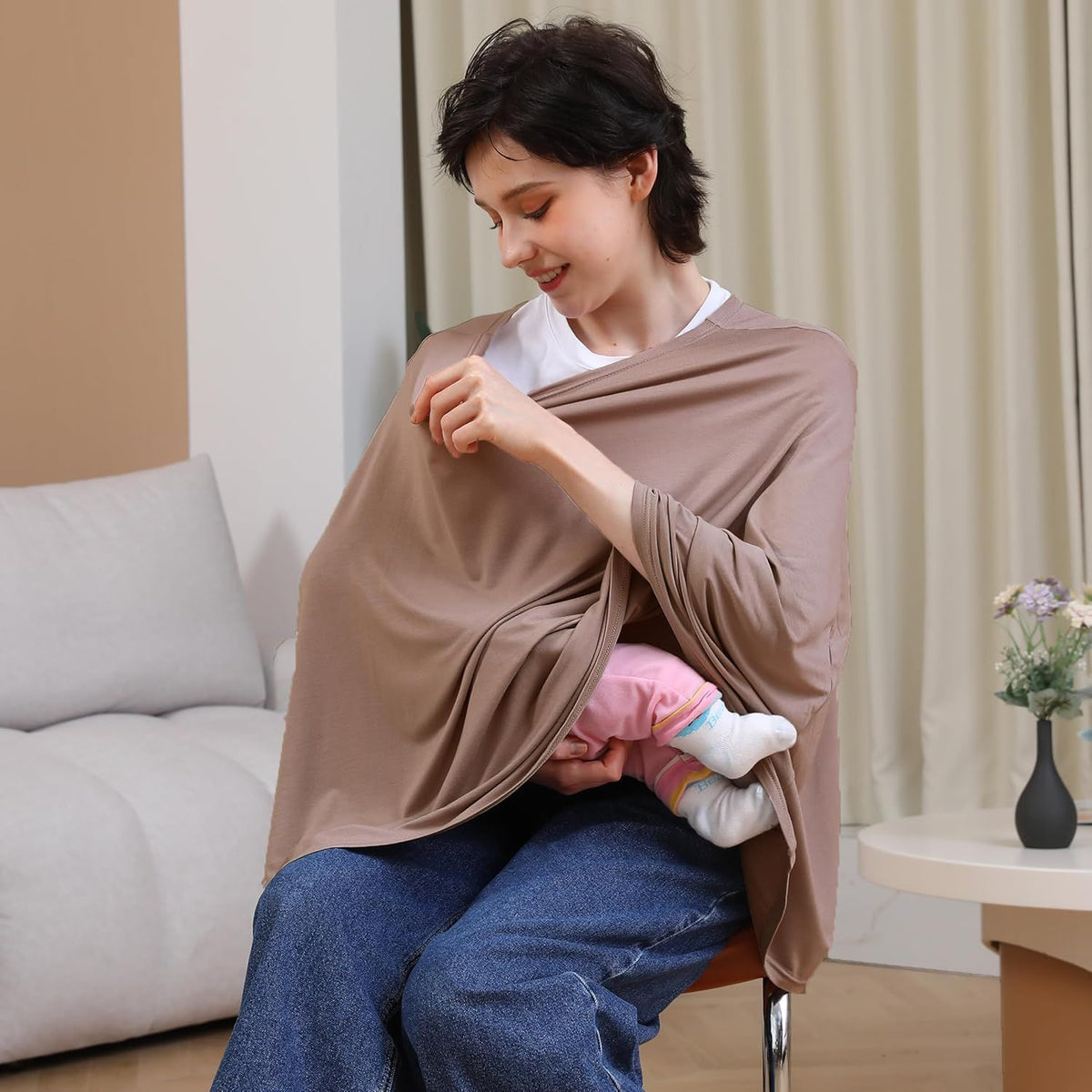 Soft rayon breastfeeding cover from Everything Baby, full 360° coverage nursing poncho for discreet, breathable baby feeding.