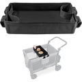Baby stroller snacks tray with mesh pockets, cup holders, Oxford cloth, and ABS+PU for kids' eating and activities.