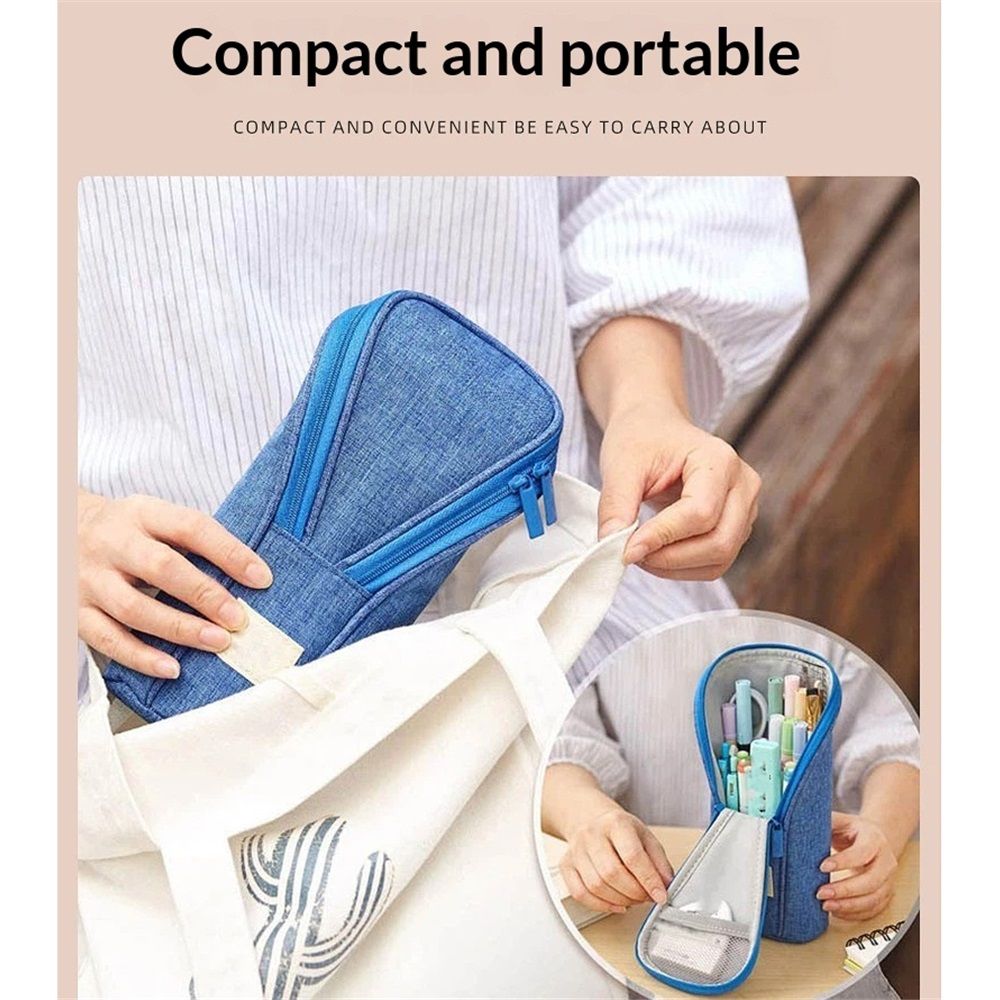 Standing foldable pencil case pouch by Everything Baby, small portable pen and pencil holder for school and office supplies.