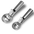 Stainless steel ice cream scooper with trigger release for frozen yogurt, gelato, and sundaes, featuring heavy-duty construction.