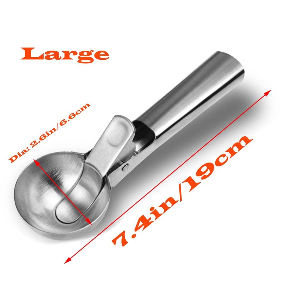 Stainless steel ice cream scoop with trigger release from Everything Baby, suitable for frozen yogurt, gelato, and sundae servings.