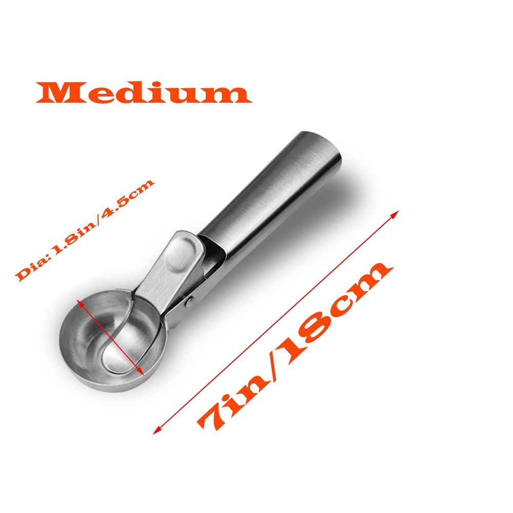 Stainless steel ice cream scooper with trigger release from Everything Baby, ideal for frozen desserts, meatballs, and sundaes.
