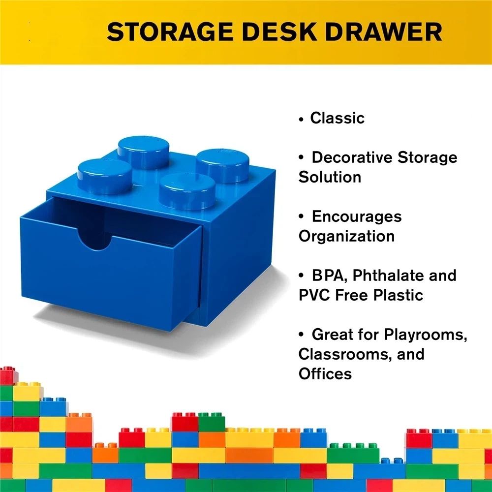 Blue Storage Brick with 4 knobs by Everything Baby, stackable plastic storage box with lid, ideal as a desk organizer and toy box.