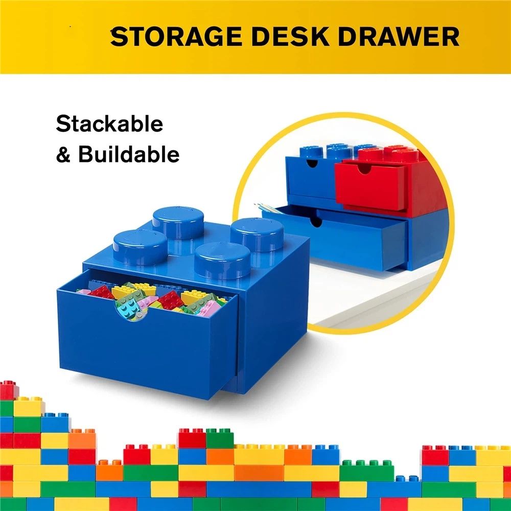 Blue Storage Brick with 4 knobs by Everything Baby, stackable plastic storage box with lid, ideal as a kid's desk organizer or toy box.