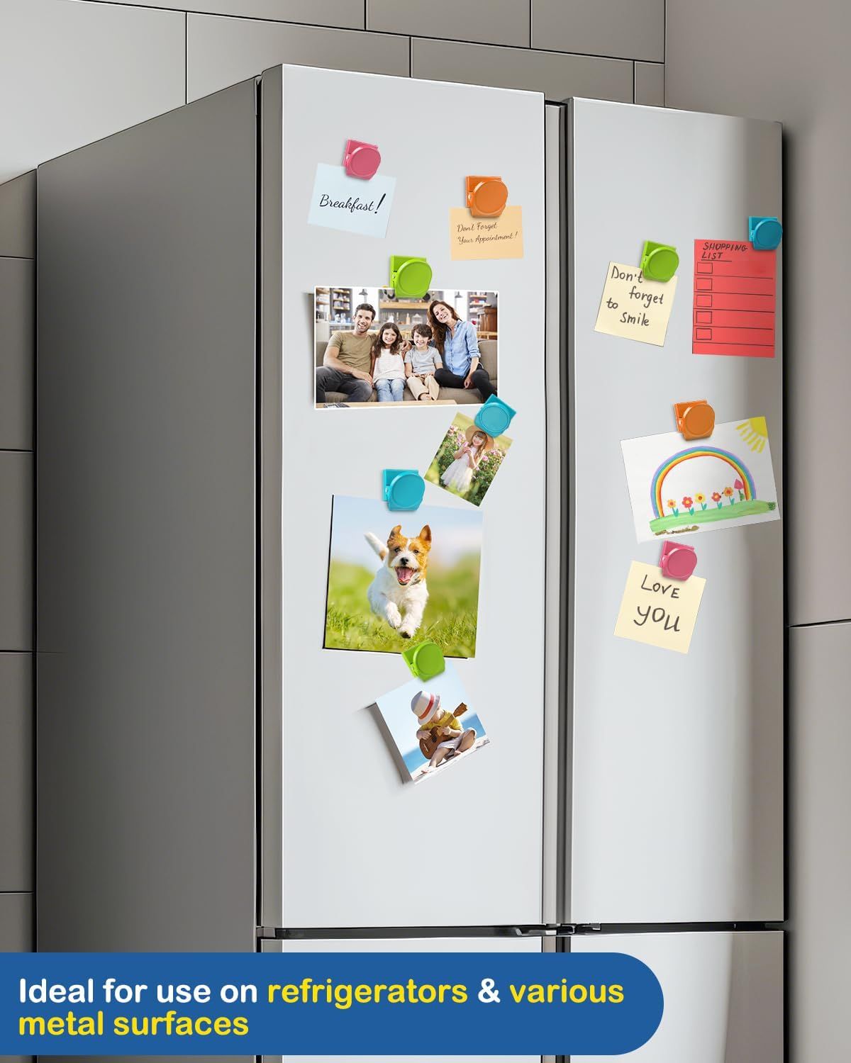 Set of 48 magnetic metal chip clips from Everything Baby, ideal for fridge, whiteboard, or locker organization.